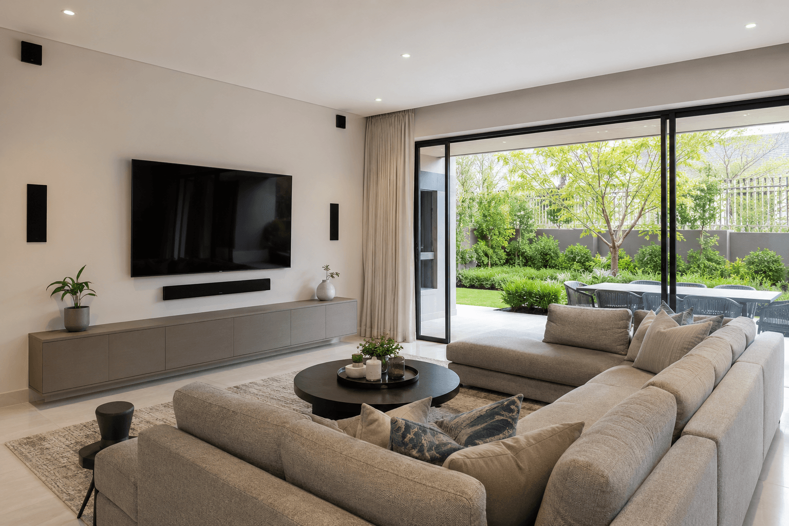 Home theatre system installed with surround sound speakers